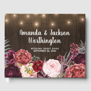 Rustic Peony Country Fall Wood Wedding Guest Book