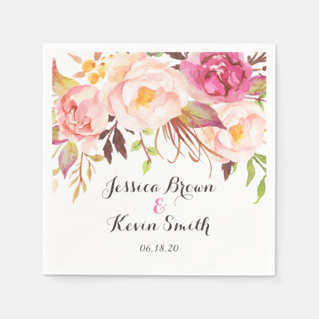 Rustic Peony Floral Personalized Wedding-2 Napkin (Front)