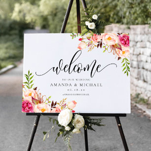 Rustic Peony Floral Welcome Wedding Sign