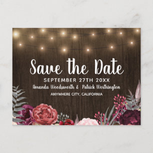 Rustic Peony Marsala Country Save The Date Cards
