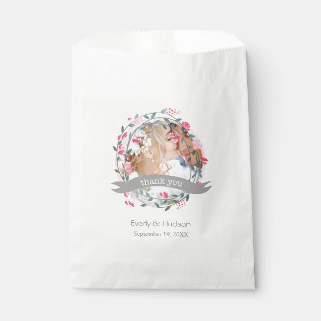 Rustic Peony Pink Folk Art Thank You Favour Bag (Front)