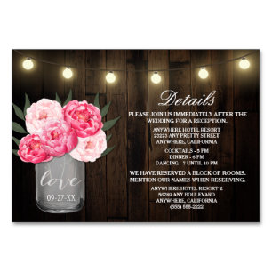Rustic Peony Wedding Reception Accommodation Cards