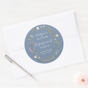 Rustic Periwinkle Boho Wildflower Engagement Party Classic Round Sticker
