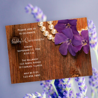 Rustic Periwinkle Pearls Quinceanera Invitation