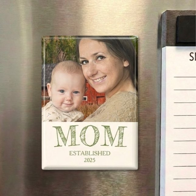Rustic Personalize Name Year Established Mom Gift Magnet (Creator Uploaded)