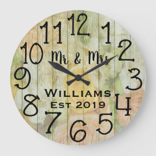 Rustic Personalized Antique Floral Wood Custom Large Clock