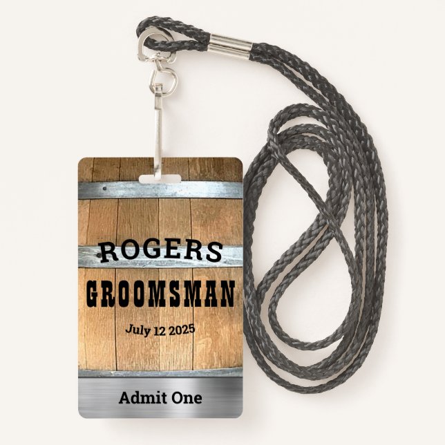 Rustic Personalized Bachelor Party Badge (Front with Lanyard)