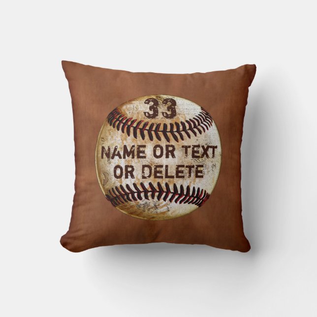 Rustic Personalized Baseball Team Gifts or Seniors Throw Pillow (Front)