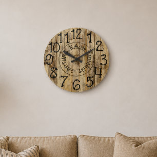 Rustic Personalized Brown Wood Capture Each Moment Large Clock