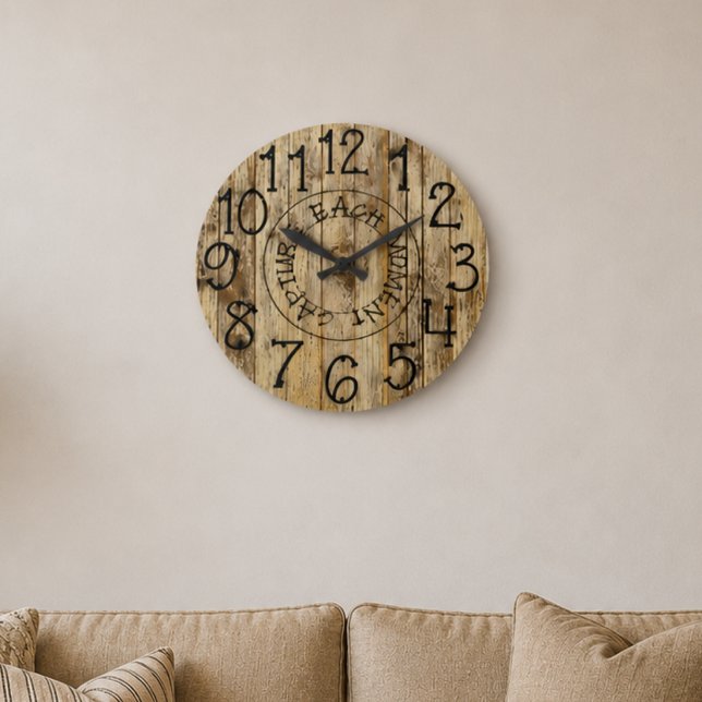 Rustic Personalized Brown Wood Capture Each Moment Large Clock (Creator Uploaded)