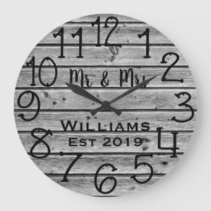 Rustic Personalized Brown Wood Custom Large Clock