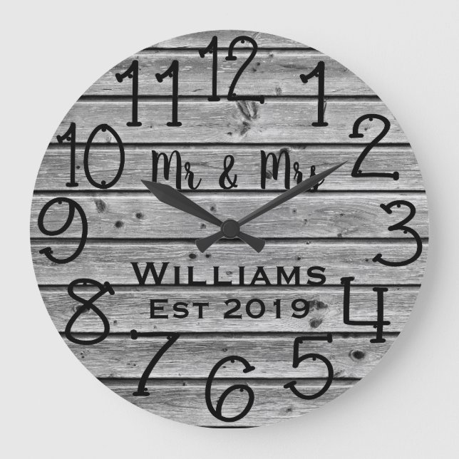 Rustic Personalized Brown Wood Custom Large Clock (Front)