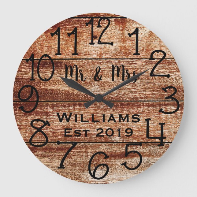Rustic Personalized Brown Wood Custom Large Clock (Front)
