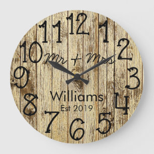 Rustic Personalized Brown Wood Custom Large Clock