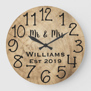 Rustic Personalized Brown Wood Custom Large Clock