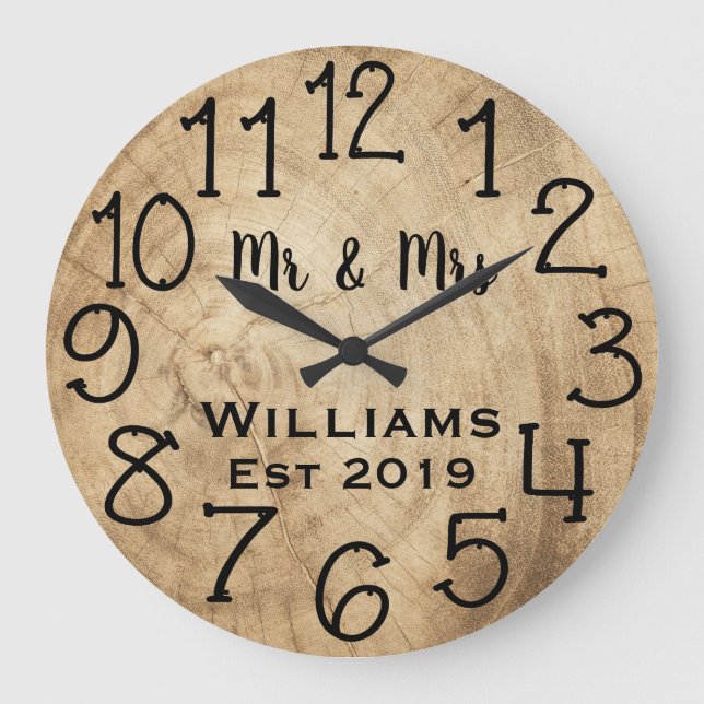 Rustic Personalized Brown Wood Custom Large Clock (Front)