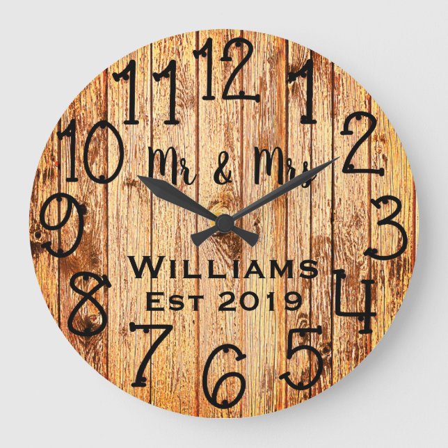 Rustic Personalized Brown Wood Custom Large Clock (Front)