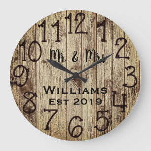 Rustic Personalized Brown Wood Custom Large Clock