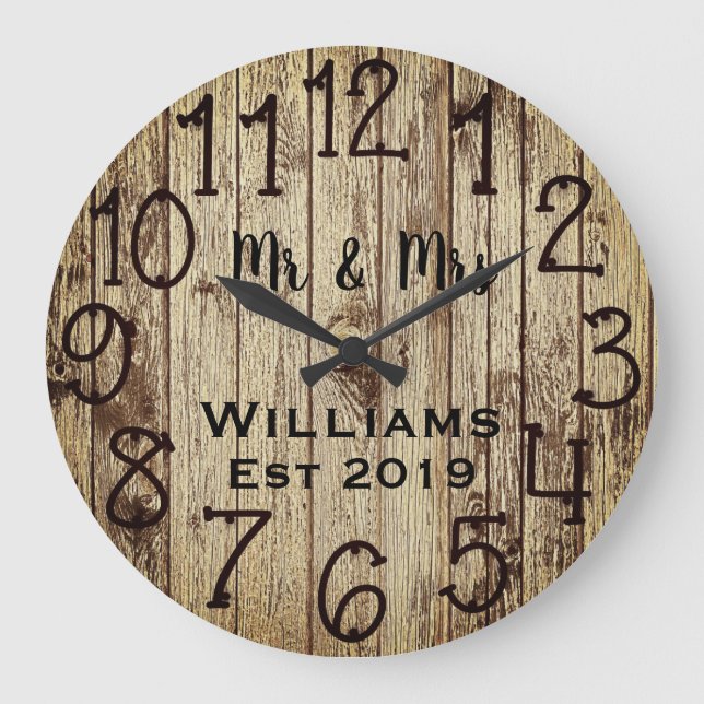 Rustic Personalized Brown Wood Custom Large Clock (Front)