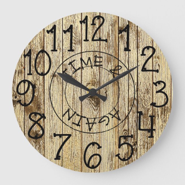 Rustic Personalized Brown Wood Time and Again Large Clock (Front)