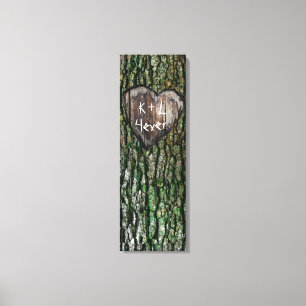 Rustic Personalized Carved Tree Heart Lovers Canvas Print