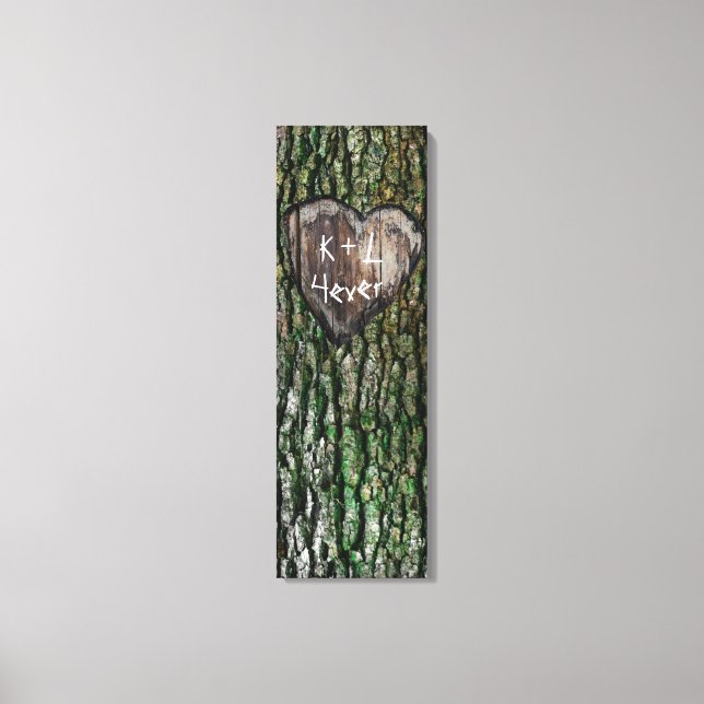 Rustic Personalized Carved Tree Heart Lovers Canvas Print (Front)