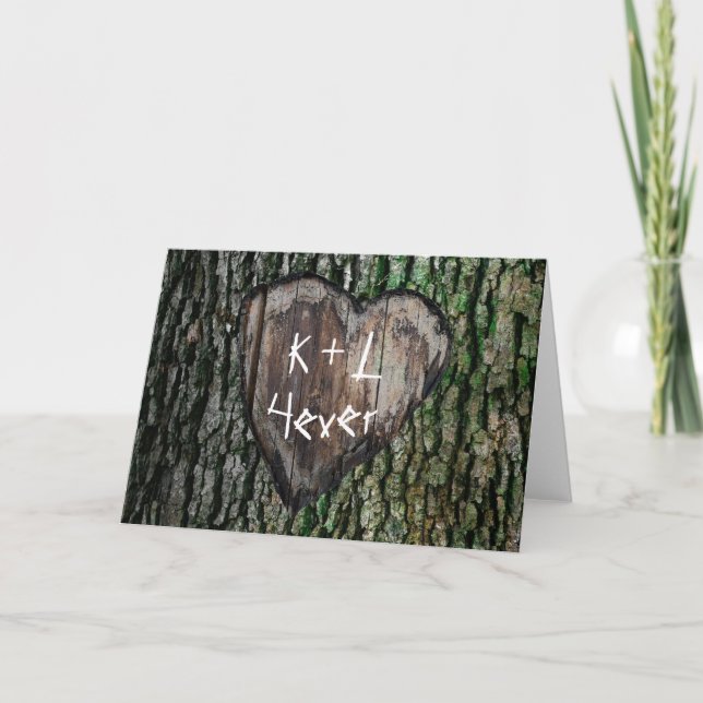 Rustic Personalized Carved Tree Heart Lovers  Card (Front)