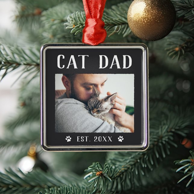 Rustic Personalized Cat Dad Photo Metal Ornament (Creator Uploaded)