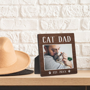 Rustic Personalized Cat Dad Photo Plaque