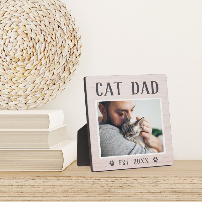 Rustic Personalized Cat Dad Photo Plaque (Creator Uploaded)