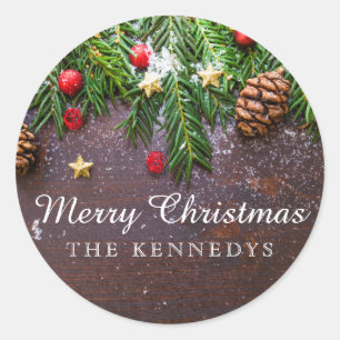 Rustic Personalized Christmas Classic Round Sticker