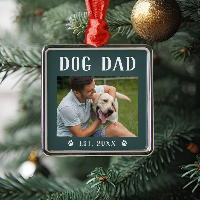 Rustic Personalized Dog Dad Photo Metal Ornament (Creator Uploaded)