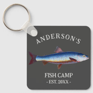 Rustic Personalized Fishing Cabin Keychain