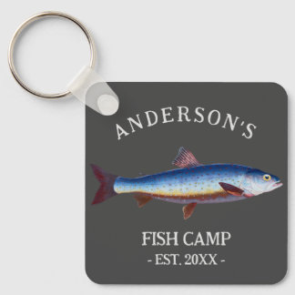 Rustic Personalized Fishing Cabin Keychain