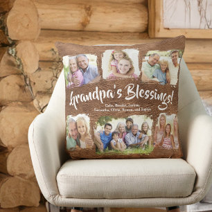 Rustic Personalized Grandpa Grandkids Photo Names Throw Pillow
