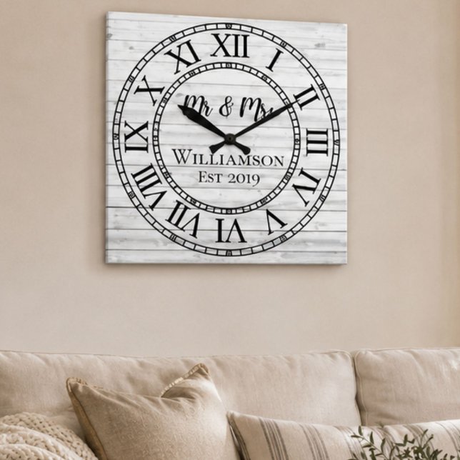 Rustic Personalized Gray Wood Custom Square Wall Clock (Creator Uploaded)