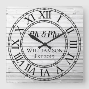 Rustic Personalized Gray Wood Custom Square Wall Clock