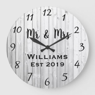 Rustic Personalized Grey Wood Custom Large Clock