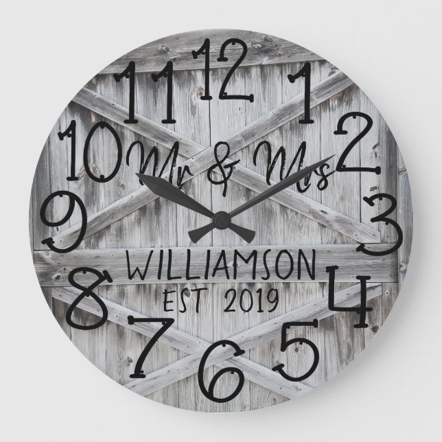 Rustic Personalized Grey Wood Custom Large Clock (Front)