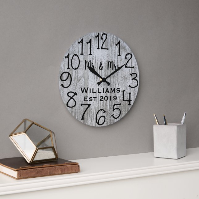 Rustic Personalized Grey Wood Custom Large Clock (Office)