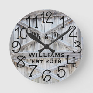 Rustic Personalized Grey Wood Custom Round Clock