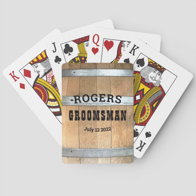 Rustic Personalized Groomsman Bourbon Barrel Playing Cards (Back)