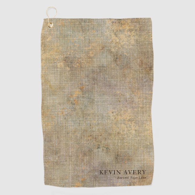 Rustic Personalized Linen Texture Business Golf Towel (Front)