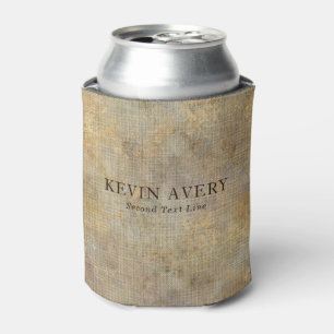 Rustic Personalized Linen Texture Can Cooler