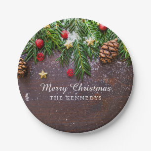 Rustic Personalized Merry Christmas Paper Plate