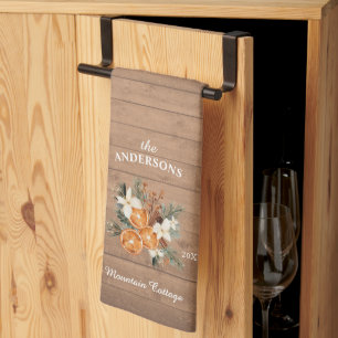 Rustic personalized mountain house Family Kitchen Towel