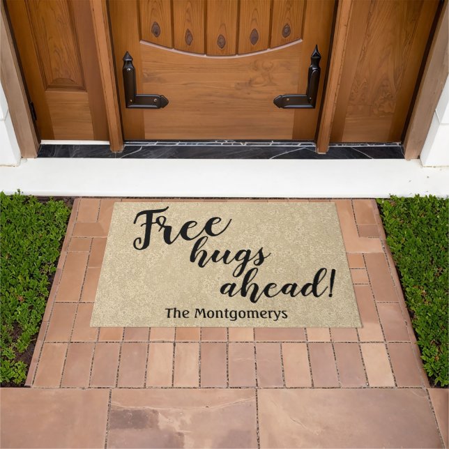 Rustic Personalized Name Free Hugs Ahead Welcome Doormat (Outdoor)