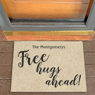 Rustic Personalized Name Free Hugs Ahead Welcome Doormat
