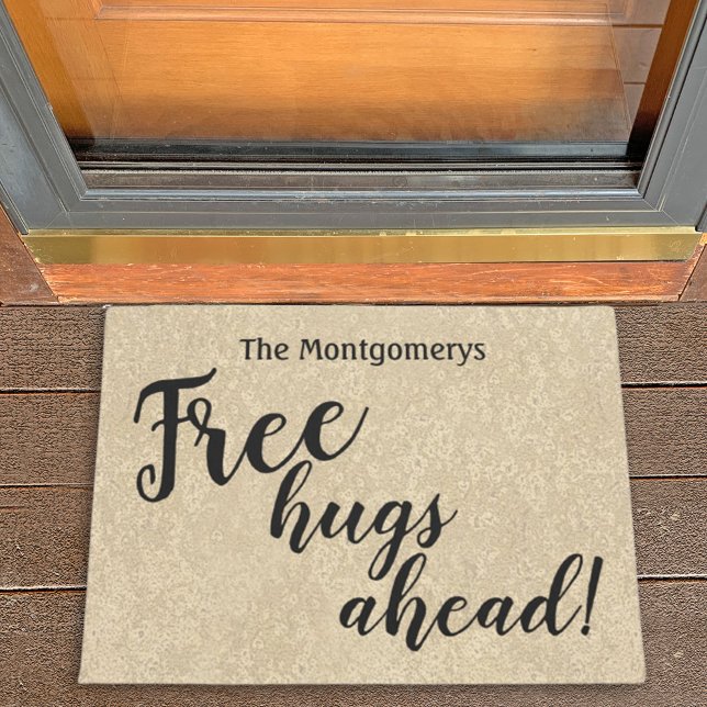 Rustic Personalized Name Free Hugs Ahead Welcome Doormat (Creator Uploaded)