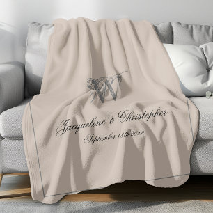 Rustic Personalized Newlywed Keepsake Monogram Fleece Blanket